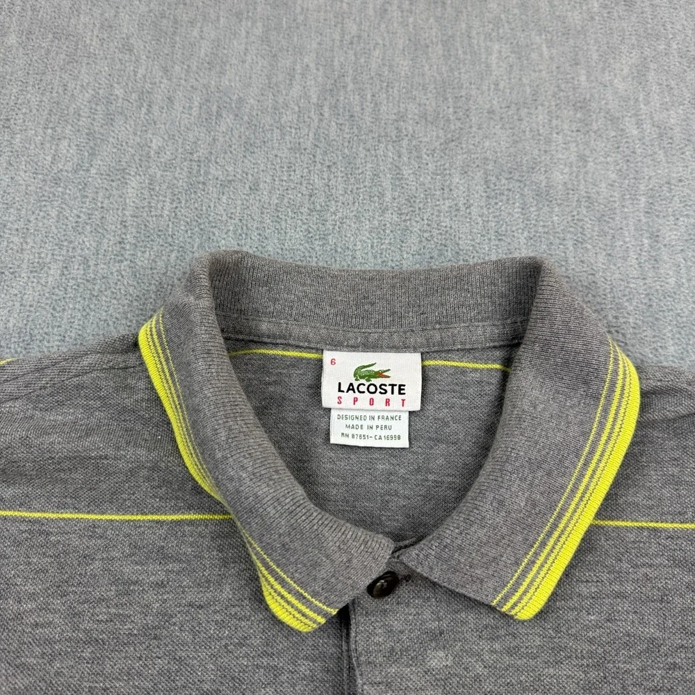 Lacoste Sport Shirt‎ Men 6 XL Gray Striped Polo Short Sleeve Golf Performance